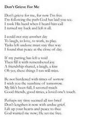 Don T Grieve For Me Chill Quotes Poems Memorial Cards