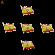 This image shows a flag, a coat of arms, a seal or some other official insignia. 5pcs Spain Waving Flag Brooch Favorite Red Yellow Line National Emblem Metal Tie Pin Badge Collection Pins Badges Aliexpress