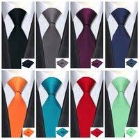 Hi Tie Men S Solid Color Silk Tie With Handkerchief Cufflinks Classic Necktie For Wedding Business Avec Images Plaine