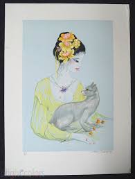Mara Tran-Long Signed Lithograph Portrait of Adeline and Cat