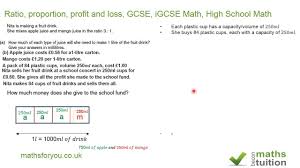 Ratio Proportion Profit And Loss Gcse Igcse Math High School Math Ged Math Youtube