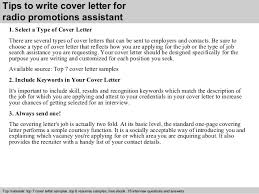 Radio Promotions Assistant Cover Letter