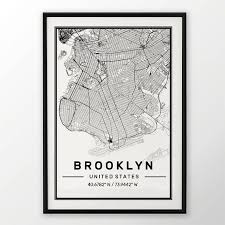 Brooklyn Ville Carte Impression Affiche Moderne Contemporain Brooklyn City Map Map Print Ikea Frames