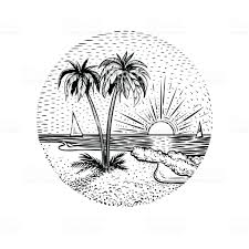 That is what happened with my sun you can mix different shades of gray on your palette by mixing titanium white and mars black or use. Line Beach Landscape With Palms And Sunset Black Graphic Island Beach Tattoo Card Tattoo Beach Sketches