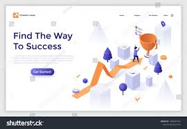 Landing Page Template With Arrow Chart And Man Finishing And