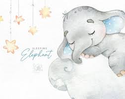 Sleeping Elephant Babyboy Watercolor Little Animal Clipart Stars Child Blue Sleep Kid Baby Born Baby Shower Dream Moon Clouds Animal Clipart Clip Art Baby Art