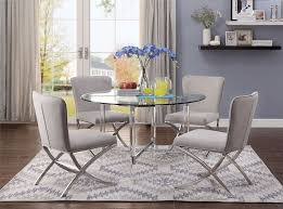 Acme 71180 82 5 Pc Daire Chrome Clear Glass Top Acrylic Legs Round Dining Table Set Round Dining Table Sets Dining Table 48 Round Dining Table
