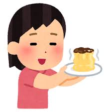プリンを揺らす子供のイラスト（女の子）