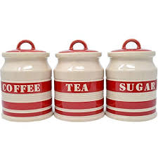 Hand brew a warm beverage when the cold sets in with coffee beans and tea leaves in a set of ceramic canisters. Buy Set Of 3 Cream Canisters Coffee Tea Sugar Ceramic Lid 17cm Storage Kitchen New Online In Qatar B07cn5w1ky