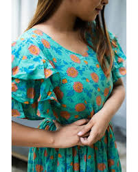 Pants for women clothes for women folk costume free clothes flower power ted baker what to wear capri pants trousers. Turquoise And Peach Floral Printed Flutter Dress By Athira Designs The Secret Label