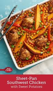 Sheet Pan Southwest Chicken With Sweet Potatoes Recipe Chicken Sweet Potato Sheet Pan Dinners Sheet Pan Cooking