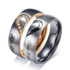 Her King His Queen Couple Wedding Band Ring Stainless Steel Cubic Zirconia Stone Wedding Rings For Women Heart Wedding Rings Wedding Ring Bands