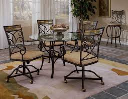 Hillsdale Pompei 5 Piece Metal Dining Table Set W Caster Chairs 4442dtbcwc Metal Dining Table Glass Round Dining Table Round Dining Table Sets