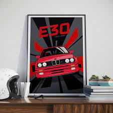 Stylised Automotive Drawing Of A Bmw E30 Supercar Printed On Smooth Ultra White Inkjet Paper Supercar Poster Car Poster Car Wall Art Car Prints Motorsport Art