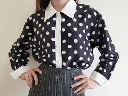 Black And White Polka Dot Blouse Vintage Black White Polka Dot Blouse Women Button Up Collared Blouse Long Sleeve Polyester Blouse Ca Women Polka Dot Blouse Polyester Blouses Polka Dot Blouse
