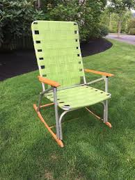 Vintage Rocking Lawn Chair Aluminum Chair With Webbing And Wood Arms Green Lawn Chair Folding Rocki Rocking Lawn Chair Aluminum Chairs Folding Rocking Chair
