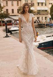 Berta Privee 19 P08 Embellished Fringes Mermaid Wedding Dress Designer Bridal Room Fringe Wedding Dress Wedding Dresses Beaded Petite Wedding Dress