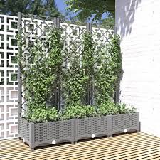 Homgoday Garden Planter with Trellis Light Grey 120x40x121.5 cm PP, Garden  Planters, Outdoor Plant Pot Flower Box for Patio, Terrace, Backyard and ...