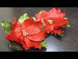D I Y Satin Ribbon Poinsettia Flower Tutorial Youtube Fabric Flowers Flower Crafts Ribbon Flowers