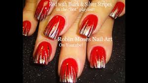 Easy Nail Art Red Black Silver Stripe Nail Design Tutorial Youtube Nailzappvideos#blue #silver #bluenails #silvernails #glitternails #glitter.
