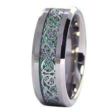 Celtic Ring Tungsten Shamrock Green Celtic Dragon Ring Tungsten Ring Celtic Wedding Rings Celtic Rings Jewelry