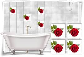 Falls sie immer noch planen, die rote farbe mit fliesen ins bad zu bringen, dann ist schwarz fast immer der ideale begleiter. Fliesen Aufkleber Fliesen Bild Rosen Blume Blatter Spa Rot Grun Weiss Bad Wc Medianlux Shop
