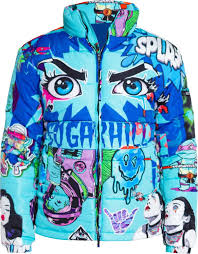 Activewear, lingerie & loungewear, denim, swimwear & dresses Sugarhill Psycho Print Blue Puffer Jacket Incorporated Style