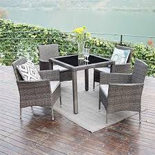 Wisteria Lane 5pcs Patio Dining Table Set Outdoor Conversation Set Glass Table With Cushioned Outdoor Dining Table Patio Dining Table Garden Table And Chairs