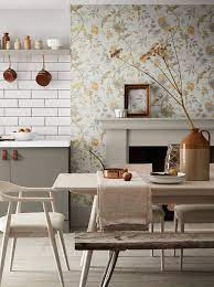 Yup, wallpaper for kitchen wall is the simple and cheap idea but it can work effectively to refresh the kitchen interior decoration. 16 Beautiful Kitchen Wallpaper Ideas Dining Room Wallpaper Home Wallpaper Kitchen Wallpaper Design