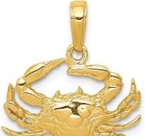 14K Yellow Gold Blue Crab Charm Ocean Pendant Jewelry