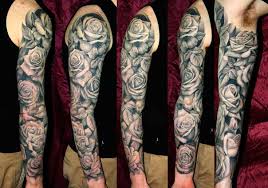 Black And Red Flower Tattoo Sleeve Roses Full Sleeve Black And Gray Tattoo Rose Tattoo Sleeve Flower Tattoo Sleeve Floral Tattoo Sleeve