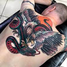 Neo Traditional Eagle And Snake Back Piece By Davide Trifoni At Scratchline Tattoo Neo Traditional Tattoo Traditional Bear Tattoo Tattoos