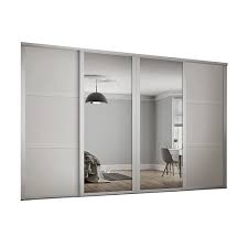 Please call or email for a quote. Spacepro Shaker Style 4 White Frame 3 Panel Mirror Wardrobe Door Kit Wickes Co Uk