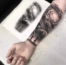 Black And White Galaxy Arm Tattoo Rick N Morty Tattoo Tattoos Universe Tattoo Galaxy Tattoo