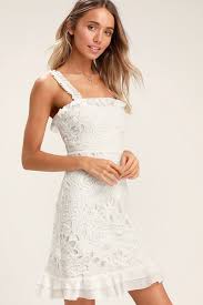 Deep In Love White Ruffled Lace Dress Lace Dress Lace Midi Dress Ivory Lace Dress