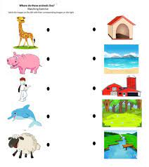 Free Printable Matching Animals To Their Home Worksheet 2 Cra Kindergarten Addition Worksheets Animal Activities For Kids Kindergarten Worksheets Printable