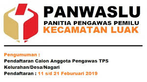 Pengumuman pengawas tempat pemungutan suara (ptps) (2 juni 2018) setelah tahapan tes wawancara ini selesai, panwaslu kecamatan memilih 1 (satu) dari 2 (dua) nama calon anggota pengawas tps desa yang memperoleh nilai tertinggi di atas, pengawas tps terpilih melalui rapat pleno penentuan calon pengawas tps desa terpilih. Pengumuman Pendaftaran Calon Anggota Pengawas Tps Nagari Website Resmi Nagari Tanjung Haro Sikabu Kabu Padang Panjang