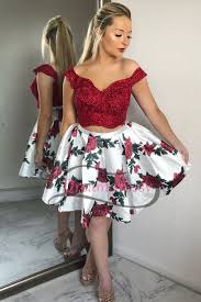 Cute Two Piece Floral Short Homecoming Dress Floral Homecoming Dresses Cute Formal Dresses Floral Dresses Short