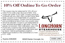 10 Off To Go Orders Offers From Longhorn Steakhouse In 2020 Longhorn Steakhouse Longhorn Steakhouse Coupons Restaurant Coupons