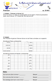 Kostenlose mathe arbeitsblätter / matheaufgaben klasse 6. Potenzen Ubungen Klasse 5 Arbeitsblatt Potenzen Uben