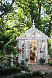 The Cutest Home I Have Ever Seen White And Green With Glass The Perfect Nook To Let Nature And Life Take Prec Build A Greenhouse Cottage Garden Dream Garden