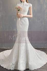 High Collar Lace Mermaid Wedding Gowns With Sleeves Ref M1907 01 Gaun Pengantin Brokat Gaun Pesta Perkawinan Gaun Pengantin Ekor Panjang