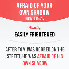 Afraid Of Your Own Shadow Means Easily Frightened Example After Tom Was Robbed On The S English Vocabulary Words Interesting English Words English Idioms