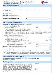 Download free application form in pdf. Connection Fee And Initial Deposit Estimation Sheet Business