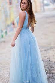 Sparkly Light Blue A Line Tulle Prom Dresses Deep V Neck Teens Formal Dress Op519 Prom Dresses Sleeveless Prom Dresses Long Prom Dresses Blue