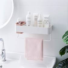 It makes the bathroom look really good as well as some storage. Pink Bathroom Organizers Adhesive Shelf Storage With Towel Bar Shampoo Shower Caddy Rack Wall Mounted Floating Shelves Corner Suction Storage Organization Bathroom Storage Organization Vit Edu Au