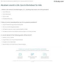 3) where was abraham lincoln born? Abraham Lincoln S Life Quiz Worksheet For Kids Study Com