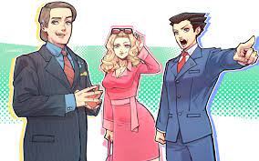 phoenix wright, saul goodman, and elle woods (ace attorney and 3 more)  drawn by lenierka | Danbooru