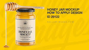 Honey Jar With Spoon Mockup Front View High Angle Shot In Jar Mockups On Yellow Images Object Mockups