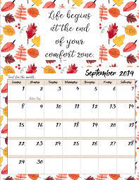 Free Printable 2019 Monthly Motivational Calendars September Calendar Calendar Printables Calendar Quotes